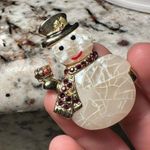 Liz Claiborne  LC Snowman Red Rhinestone Scarf Christmas Holiday Brooch Pin Photo 5