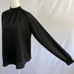 Alfani New  Mock Neck Long Sleeve Top Knit Trim High Neck Woven Blouse Black Photo 5