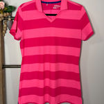 Nike  Golf Womens Pink Striped Short Sleeve Polo Shirt Dri-Fit Size Large Photo 0