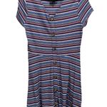 Iz Byer  Girl Blue/Multi Striped Dress Junior XL Short Sleeve V Neck Faux Buttons Photo 0