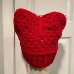 Handmade Crochet Cat Animal Ear Beanie Hat Cozy Ribbed Brim Stretch Winter Hat Photo 2