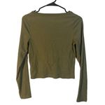 Wild Fable  Olive Ribbed Henley Fitted Long Sleeve Cropped Shirt Women Sz S Photo 1