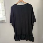 Free People  Large Why Yes Free Tunic T-Shirt Ruffle Hem Black Oversized Relaxed Photo 5