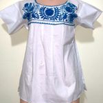 Mexican handmade blue embroidered woman size SMALL shirt made in Mexico Photo 0