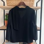 BCBGMAXAZRIA Mellie Woven Drape Flutter Sleeve V-neck Blouse, S Photo 5