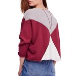 Free People Sweatshirt Womens Small Montauk Pullover Burgundy Colorblock Cropped Photo 2