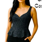 Oleg Cassini Black Tie Navy Beaded Whimsical Formal Evening Top Vintage Size 8 Photo 0