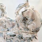 Bohme  Pleated Smocked Bustier Tank Cream Blue Floral top Large Photo 4