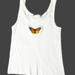 Brandy Melville Butterfly Embroidered White Ribbed Basic Tank Top Size Small Photo 1