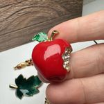 Green Leaf, Red Apple, Ladybug Bug, Flower Bar Enamel Brooch Pin Lot Of 4 Gold Photo 6