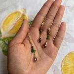 Jewelry Set Green Tourmaline Garnet Pearl Boho Bohemian Minimalist Casual Gift Photo 2