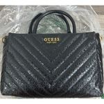 Guess Jania Society Quilted Medium Satchel Crossbody Black Logo Embossed NEW Photo 1
