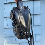 Betsey Johnson Black Mini Backpack Floral Lining Faux Leather Photo 4