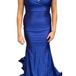 JESSICA ANGEL Cobalt Blue Satin Stretch Mermaid Gown Dress S Photo 0