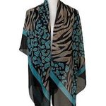 Carol Wior New Animal Print Scarf Sarong Brown/Black/Blue, Sz 60,5”x46,5” Photo 0