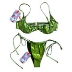 Jaded London  Bikini Set Metallic Kiwi Green Women's Size UK 8 NWT Photo 2