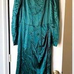 Reformation Dress Cameron Long Sleeve Silk Slit Midi Wedding Emerald 12 GUC Photo 0