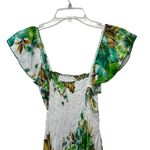 Women Floral Dress Small Cottagecore Tropical Smocked Midi Lightweight Vacation Green Photo 1