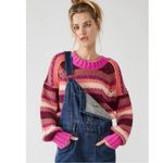 Free People Chunky Knit Devon Striped Boxy Cropped Pink Rose Sweater Size Medium Photo 10