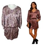 LONDON MILANO PARIS Paisley Silk Blend V Neck Dolman Sleeve Smocked Waist Mini Purple Size 2 Photo 1