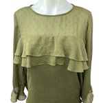 Dorothy Perkins Women's Olive Green Metallic Chiffon Ruffle Blouse Top Size 12 Photo 2