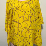 Lauren Ralph Lauren Flutter Capping Sleeve Chain Print Blouse top woman size XL Yellow Photo 0