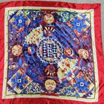 VINTAGE Womens CATHAYA 100% Silk Scarf Wrap 34"X34" Red Blue Multi Print Square Photo 0