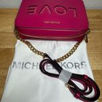 Michael Kors Ginny Hot Pink Leather "Love" Studded Medium Crossbody Camera Bag Photo 11