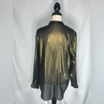 Equipment Femme Band Collar Buttoned Cuffs Long Sleeve Sheer Metallic Blouse Size M Photo 2