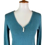 Summersalt  Ribbed Long Sleeve Henley Shirt Teal Blue Stretch Modal Blend‎ Large Photo 1