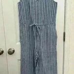 Drew  Anthropologie Striped Jogger Sleeveless Jumpsuit Size S Blue/White Photo 0