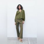 ZARA Olive Embroidered Button-Up Blouse Size XS Photo 1