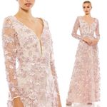 Mac Duggal Pink Floral Applique Illusion Long Sleeve Gown 70224 Sz 8 NWT Photo 2