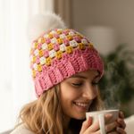 Handmade Crochet Beanie Pink Pompom Youth Adult Fall Photo 0