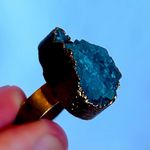 Handmade Size 6.5 7 7.5 Teal Blue Gem Aqua Druzy Crystal Fine Original Art Ring Freeform Gemstone UNISEX Solid Metal Plated Gold Filled Rustic Free Form Photo 1