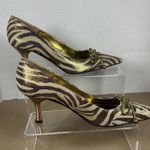 J RENEE' Leather Tiger Stripe Copper Shine Stiletto Size 6.5 Gold Photo 0