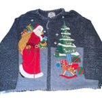 Tiara International VTG  Christmas Sweater XL Full Zip Beaded Embroidered‎ Santa Photo 0