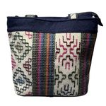 Yathra Wool Bhutan Handmade Shoulder Tote Bag Top Double Handles Abstract Women Blue Photo 2
