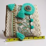 Embellished Clutch Purse Beaded Tassels Shells Hippie Festival Bag Blue Photo 5
