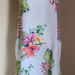 Lungo L’arno‎ 100% Linen Floral Palms Maxi Dress/Coverup Size Small White Photo 0