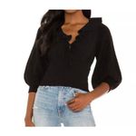 Free People  Billie smocked ruffled cropped sweater blouse M Photo 5