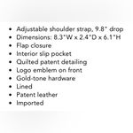 Tory Burch NWT Patent Leather Quilted Shoulder/Crossbody Bag Photo 5