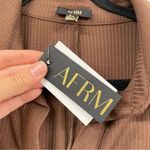 AFRM Brown Ribbed Long Sleeve Button Down Shirt Dress Mini Womens S Preppy Fall Photo 3