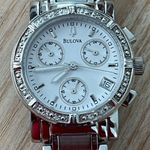 Bulova Diamonds Chronograph Ladies Watch White Dial Stainless Bracelet Date Photo 1