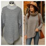 Haven Well Within Gray Striped Mock Neck Sweater M Chunky Knit Cozy Size M Photo 1