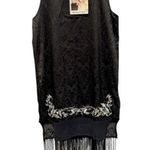 MINKPINK Women’s Black Tank Embroidered Dress With Crochet Bottom Tassels Hem L Photo 0
