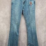 Mossimo Supply Co Denim Blue Jean Flare Bottoms Floral Pants Junior Size 7 Photo 0