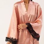 Satin Robe Light Pink Black Lace Trim M Size M Photo 0