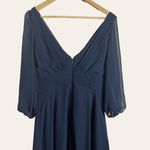 Navy Blue Pleated Chiffon V Photo 8