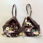 Aerie Brown Pink Green Satin Floral Bralette US Medium Photo 0